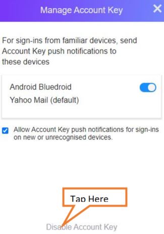 Tap on disable account key