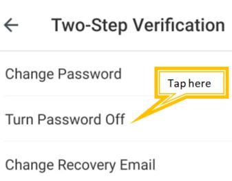 tap on turn password off